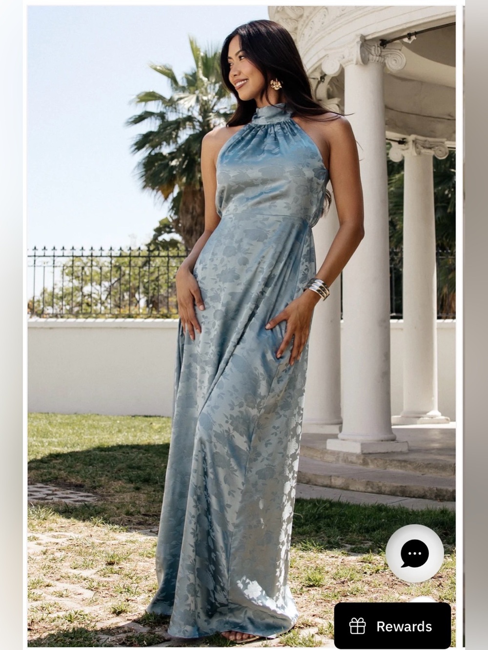 Baltic Born Milan Halter Maxi Dress Slate Blue Size M NWOT | Satin Formal Gown